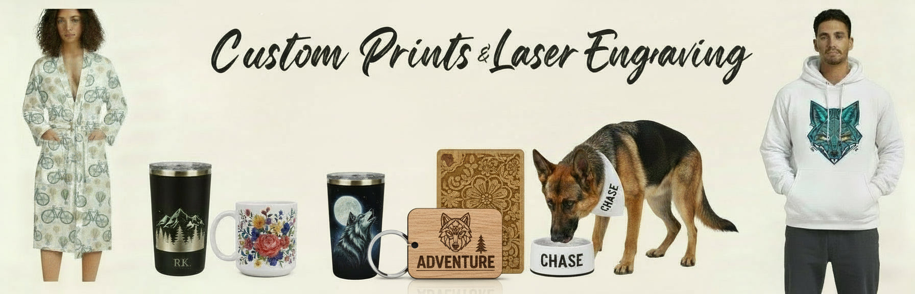 Collection of underwear with various designs and text, featuring 'Custom Prints & Patterns' text.