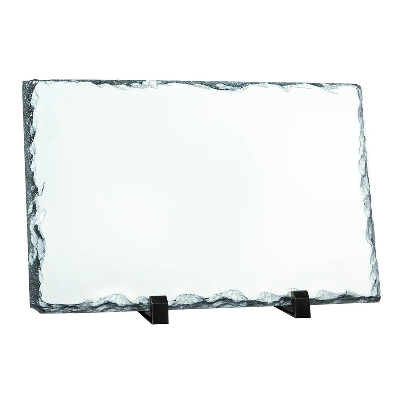 Rectangular glass tray with marble-like border on a white background