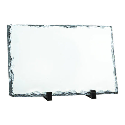 Rectangular glass tray with marble-like border on a white background