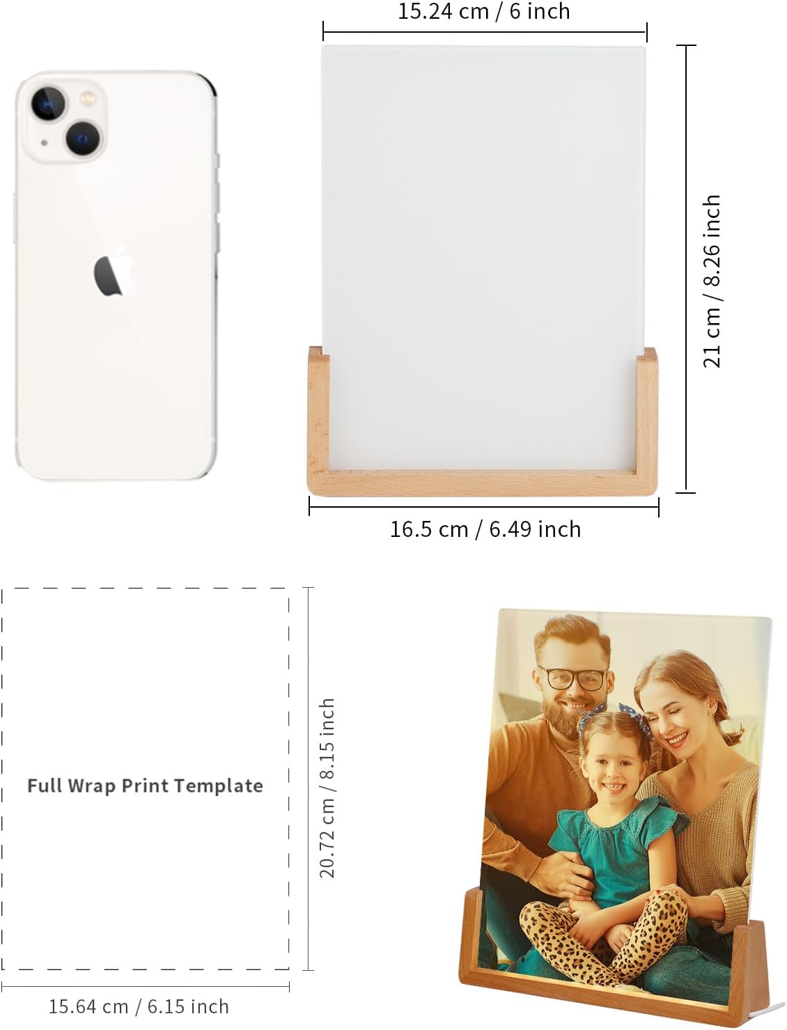 LED Glass Photo Frame 6" x 8" with Wooden Base – Personalized Light Display Frame