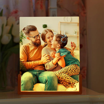 LED Glass Photo Frame 6" x 8" with Wooden Base – Personalized Light Display Frame