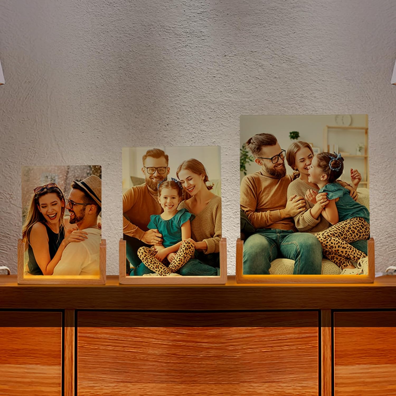 LED Glass Photo Frame 6" x 8" with Wooden Base – Personalized Light Display Frame