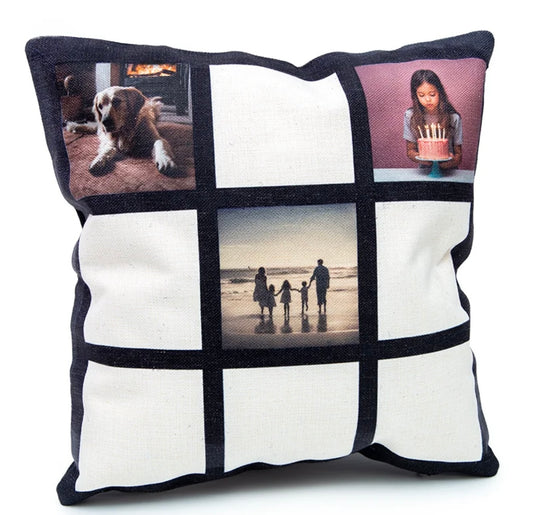 Personalised 9-Panel Linen Cushion Cover – Custom Printed 40x40cm Sublimation Photo Pillow Case