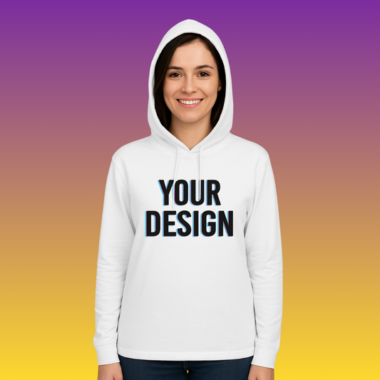Personalised Unisex Adult Long Sleeve Hoodie T-Shirt – Custom Printed Lightweight Pullover with Full-Colour Design