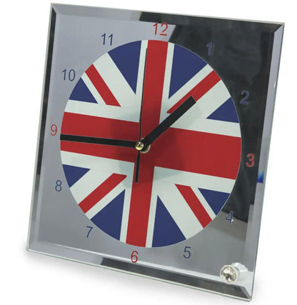 Wall clock with Union Jack design on a white background