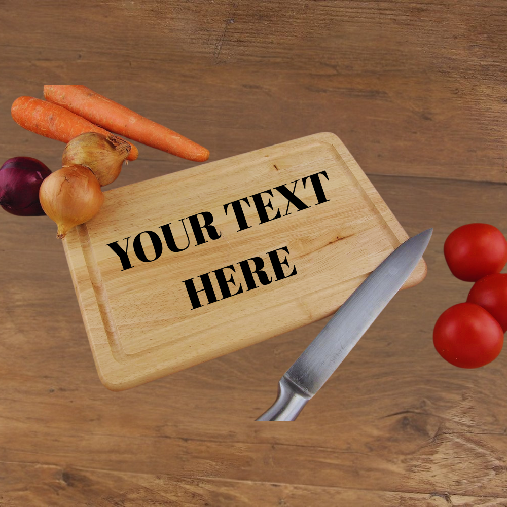 “Personalized kitchen cutting board engraved with custom text”