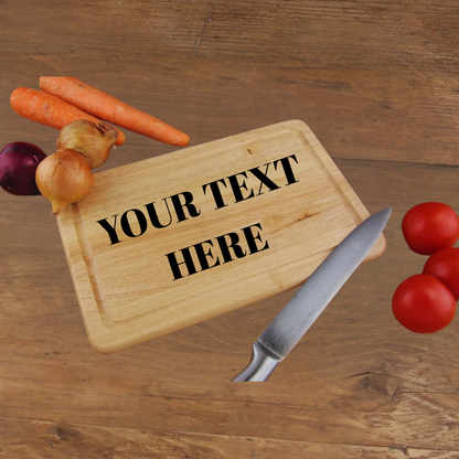 “Personalized kitchen cutting board engraved with custom text”