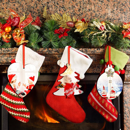 Set of 6 Personalized Double Sided MDF Christmas Tree Decorations Hanging Pendants with Red Ribbon