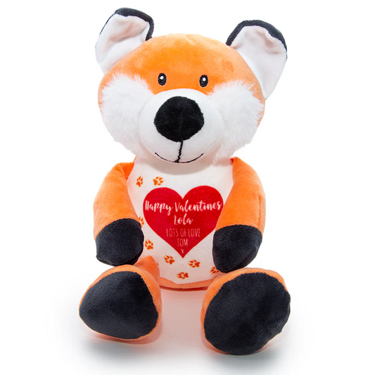 Personalised Fox Plush Toy – Custom Printed Belly – Soft Woodland Keepsake – CE & UK Certified
