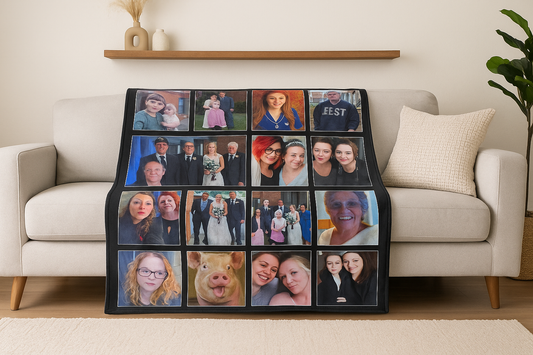 Personalised 20-Panel Photo Blanket – Custom Printed 98x155cm 100% Polyester Throw with 10x8 Inch Image Panels