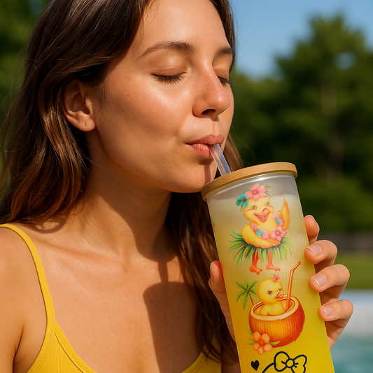 Personalised 25oz OMBRE Glass Tumbler – Custom Printed Frosted Glass with Bamboo Lid & Coloured Reusable Straw (6 Colour Options)