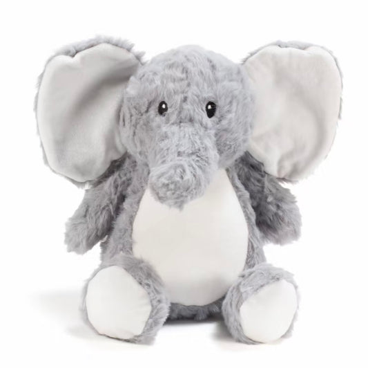 Personalised Elephant Plush Toy – Custom Printed Belly – Grey – CE & UK Certified