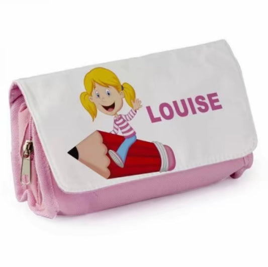 Personalised Pencil Case / Makeup Bag – Custom Printed 13.7 x 21 cm Pink Zipper Pouch – Multipurpose Cosmetic or Stationery Bag