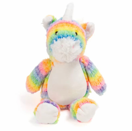 Personalised Unicorn Plush Toy – Custom Printed Belly – Soft Cuddly Unicorn in Pink or Rainbow – CE & UK Certified – 100% Polyester