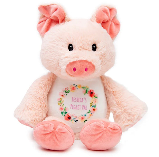 Personalised Pig Plush Toy – Custom Printed Belly – Soft Cuddly Pig Toy in Pink or White – CE & UK Certified – 100% Polyester