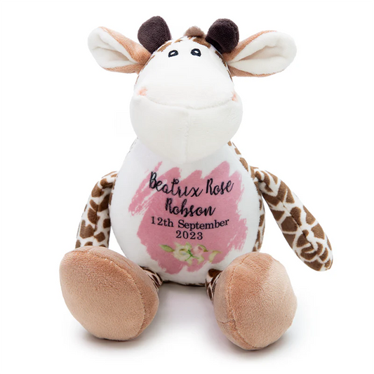 Personalised Giraffe Plush Toy – Custom Printed Belly – Soft Safari Keepsake – CE & UK Certified
