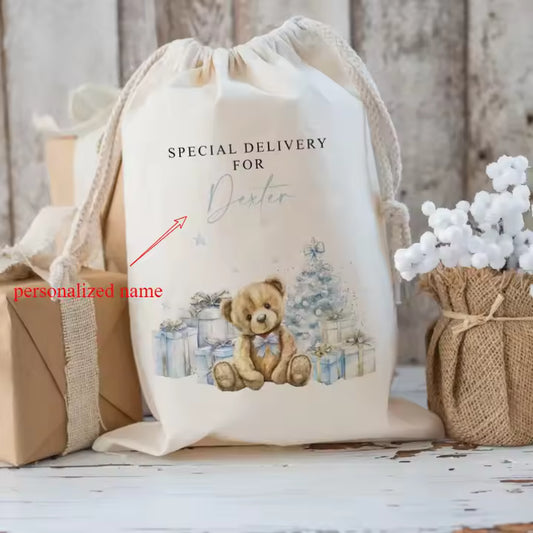 Personalised Linen Christmas Sack with Natural Rope – Small & Large Sizes | Festive Gift Bag