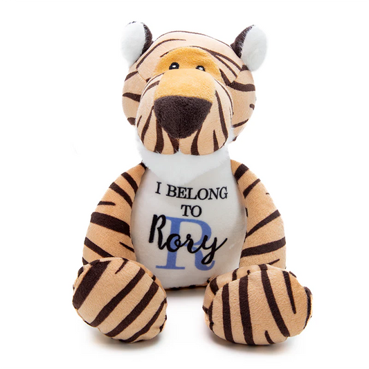 Personalised Tiger Plush Toy – Custom Printed Belly – Soft Jungle Animal Keepsake – CE & UK Certified