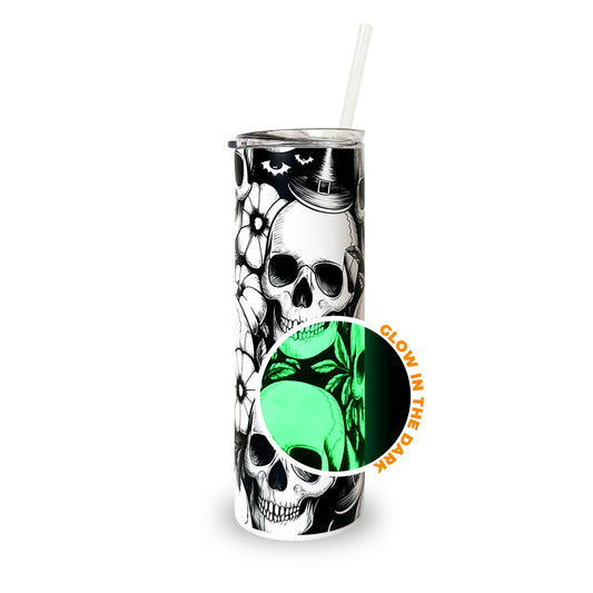 Custom Glow-in-the-Dark 20oz Skinny Tumbler with Lid & Straw – Personalised Stainless Steel, Insulated, Non-Spill, Non-Slip Travel Cup, Great for Halloween Designs