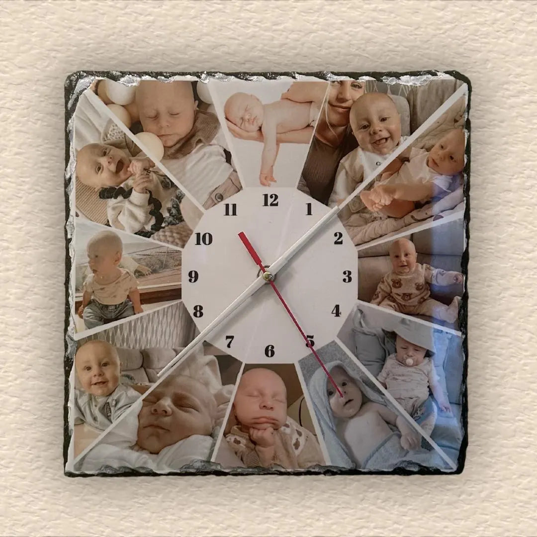 Personalized Photo Slate Clock (27x27 cm) with Display Stand