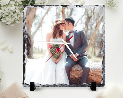 Personalized Photo Slate Clock (27x27 cm) with Display Stand